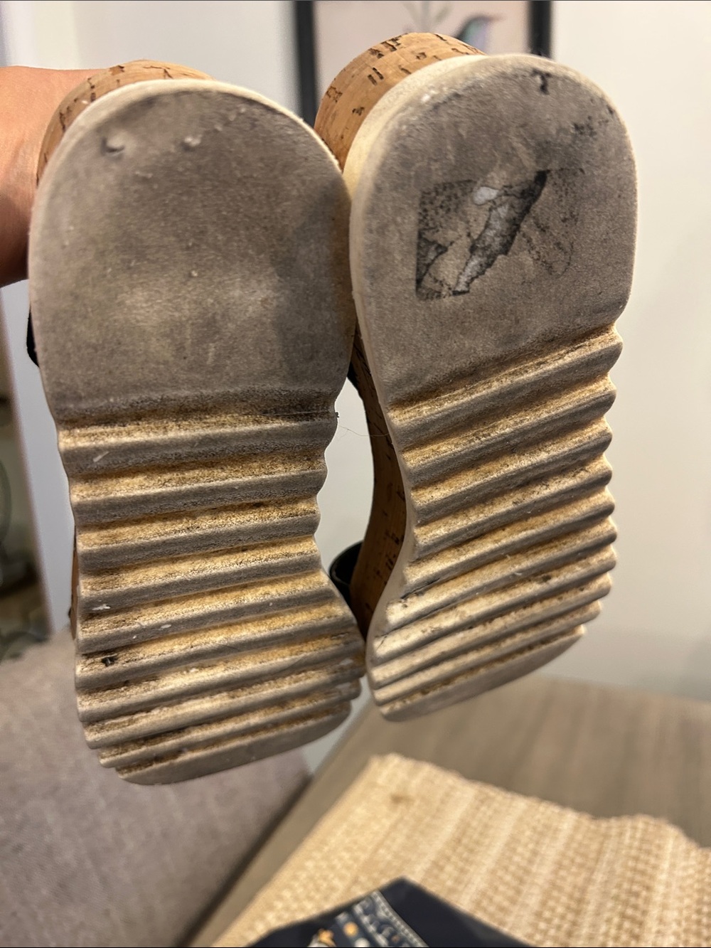 Steve Madden Black Elastic Strap Cork-Platform Wedges - Picture 6 of 6